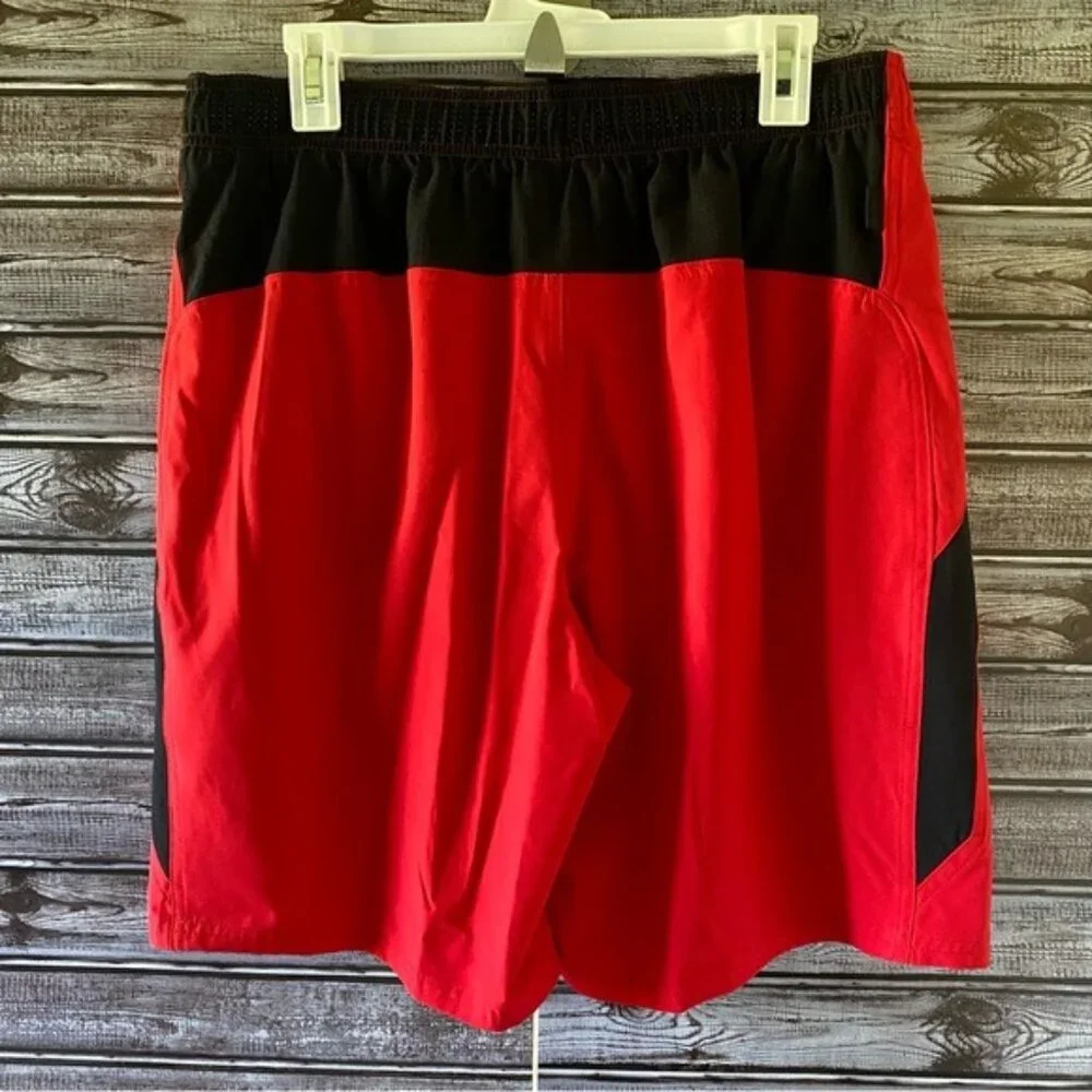 Nike‎ Men's Swim Trunks Size L Red Black Drawstring Waist Pockets Logo